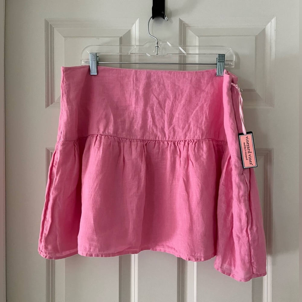 NWT Vineyard Vines pink linen mini skirt, size L lightweight spring summer
